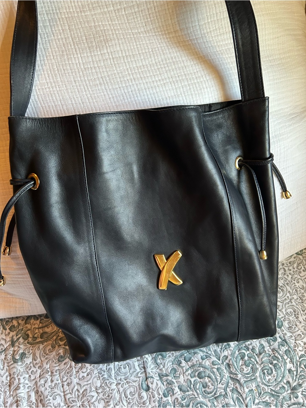 Vintage Paloma Picasso Black Leather Shoulder Bag